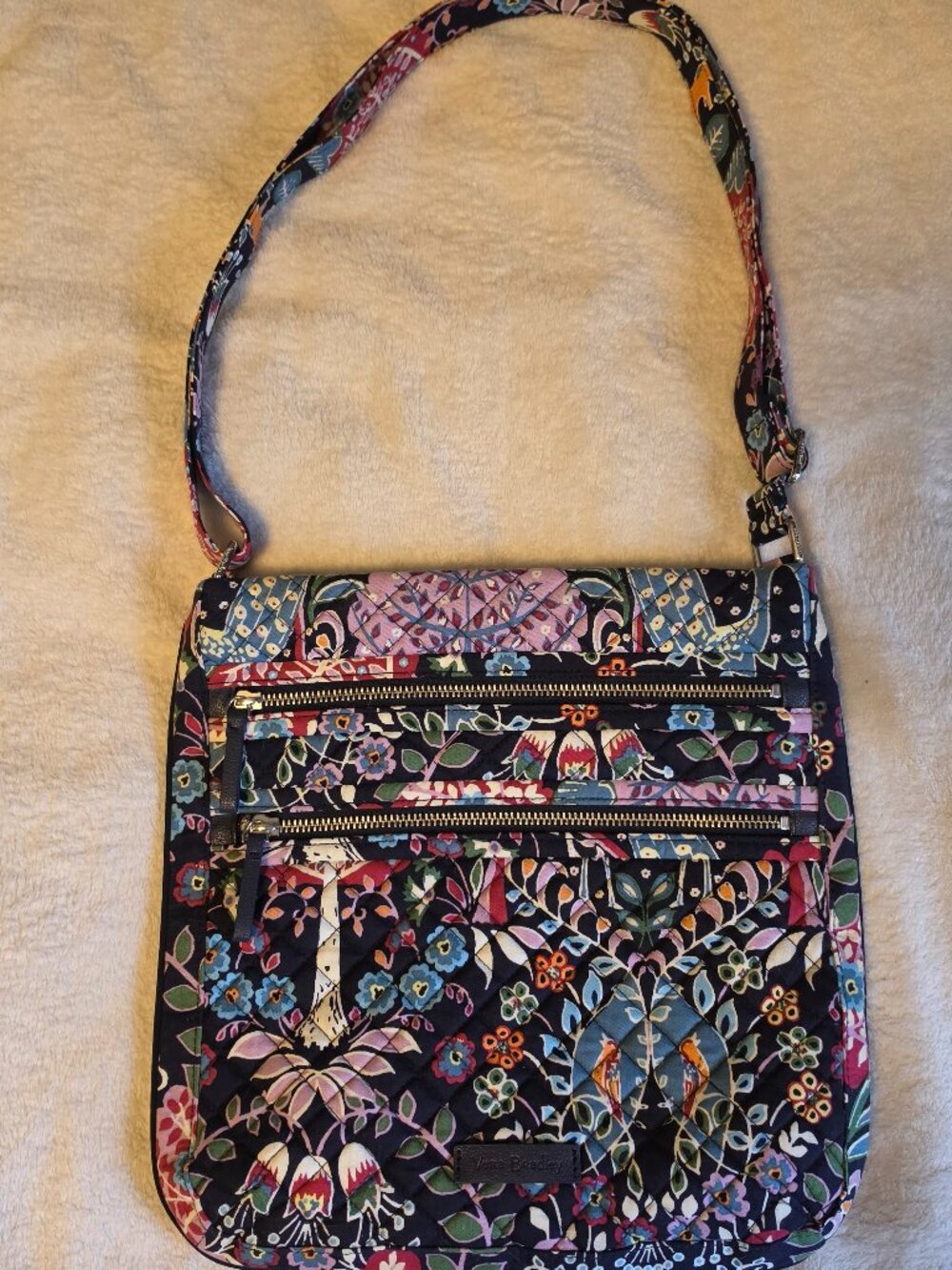 Vera Bradley FOX FOREST Iconic Quilted Triple Zip Hipster Crossbody bag